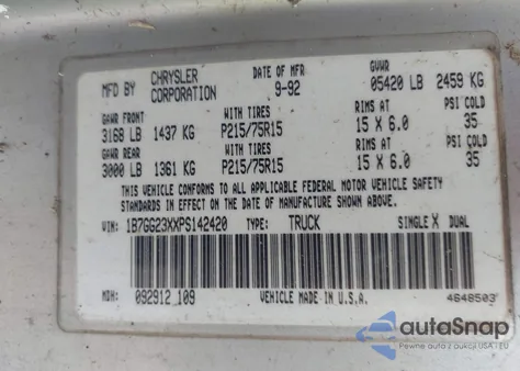 1993 Dodge Dakota from USA, damaged, VIN 1B7GG23XXPS142420